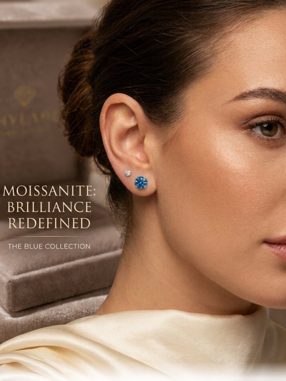 4.0 Carats Moissanite Sea Blue Stud Earrings.
